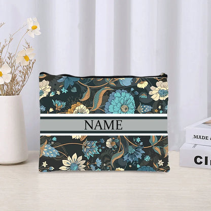 Luxury Custom Name Cosmetic Bag Floral Personalized Makeup Pouch Travel Lipstick Organizer Trendy Make Up Clutch Canvas Purse