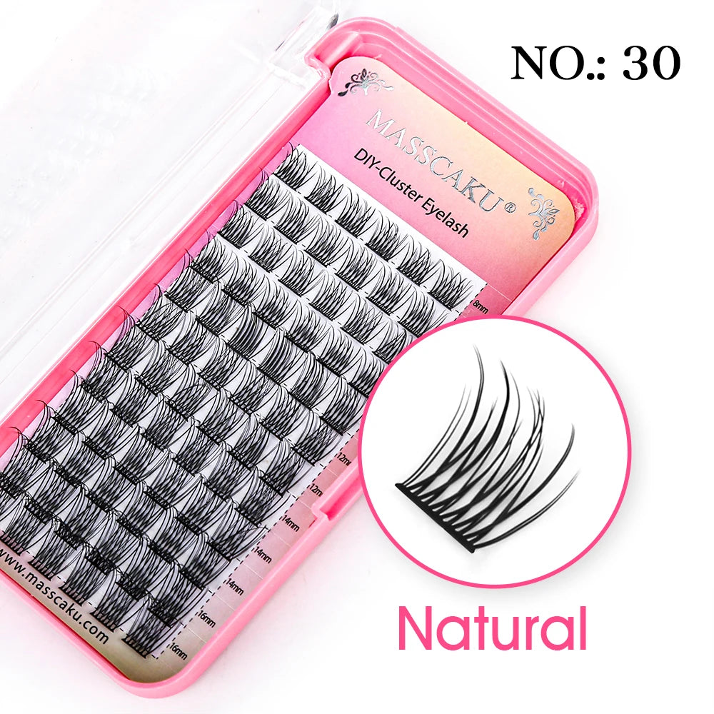 MASSCAKU DIY Cluster Eyelash Extension Segmented False Bundles Eyelashes 72Volume Natural Russian Faux Mink Makeup Lashes