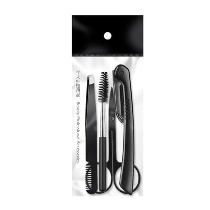 Black Eyebrow Trimming Scissors Stainless Steel Tweezers Scraping Eyebrow Comb Razor Eyebrow Clip Makeup Tools Sets