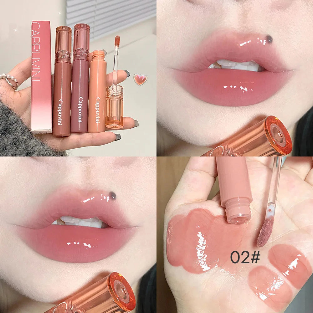 Cappuvini Jelly Mirror Lip Glaze Water Light Moisturizing Lip Gloss Long-lasting Makeup Lipstick
