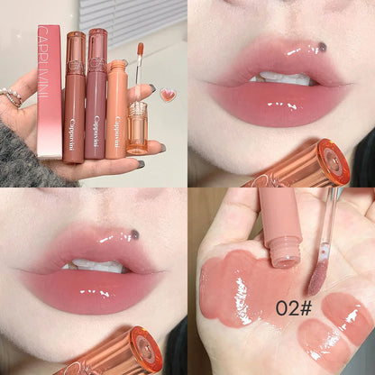 Cappuvini Jelly Mirror Lip Glaze Water Light Moisturizing Lip Gloss Long-lasting Makeup Lipstick