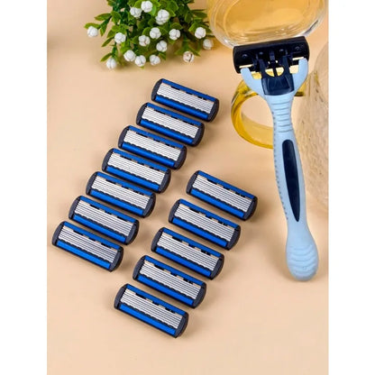 1 Handle + 3 Blades/ Men Women Manual Safety Razor 6-Layer Stainless Steel Hair Removal Shaving Replaceable Shaver Head