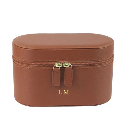 Customizable Name Ladies Saffiano Split Leather Travel Toiletry Case Bag - Makeup Organizer Dopp Kit Cosmetic Bag Set