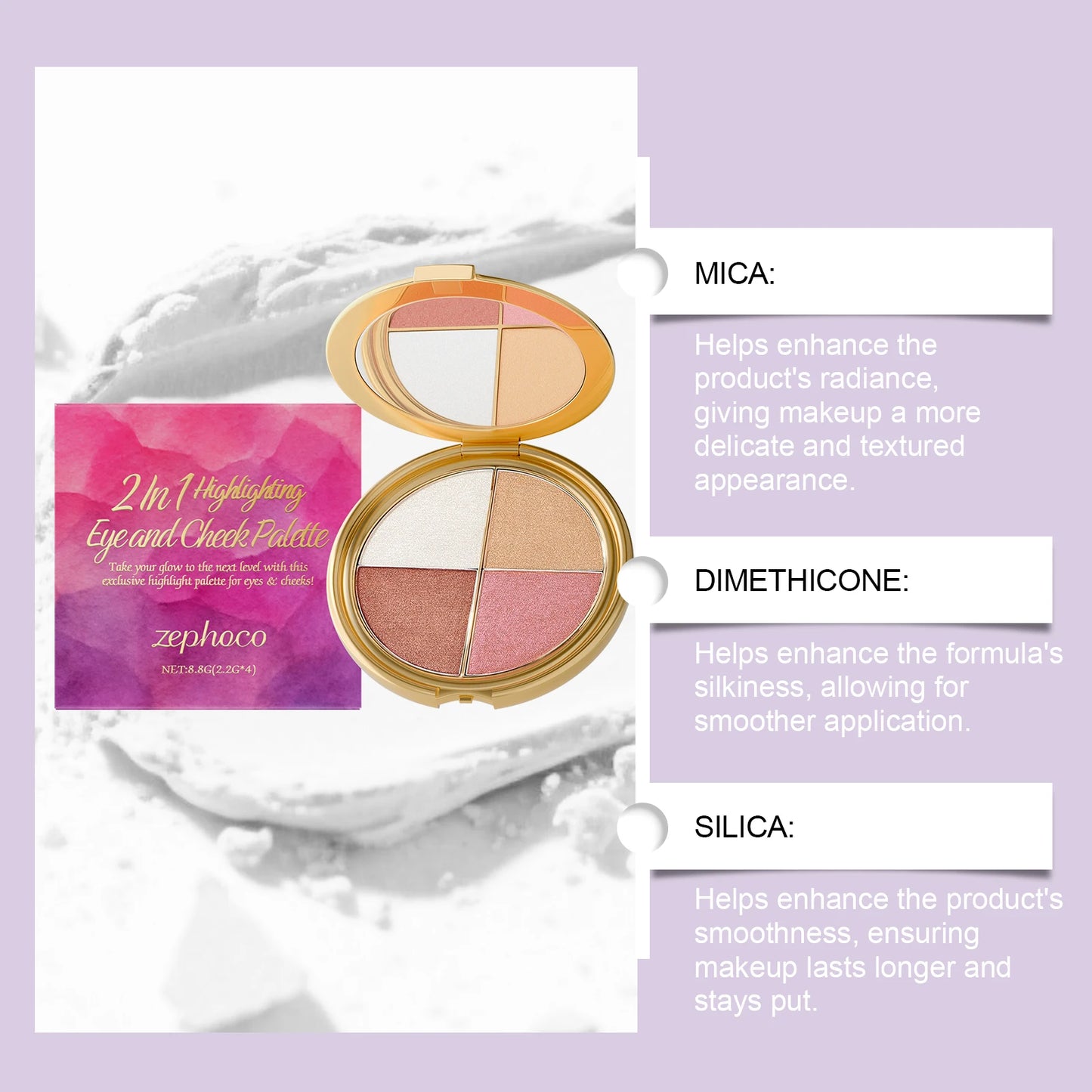 4-in-1 Blush Highlighter Palette Eye Shadow Contouring Cream Face Cheek Brightening Blush Powder Multifunction Makeup Palette