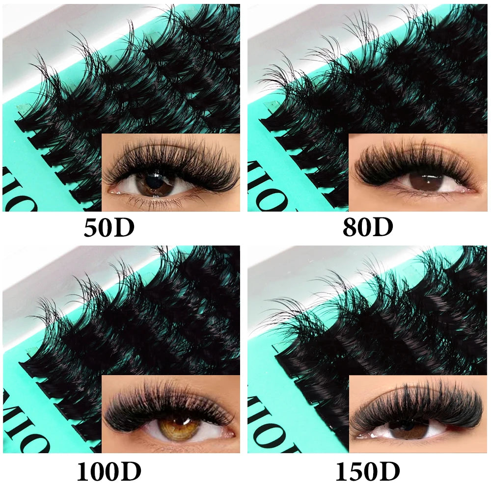 MIOFIA Thick Fluffy Lashes Clusters 150D 100D 80D 50D Natural Lash Clusters 3D Faux Mink Lashes DIY Eyelash Extension Makeup