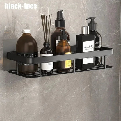 Aluminum Alloy 1/2/3pcs No Drill Wall Bathroom Shelf Shampoo Rack Makeup Storage Organizer Shower Shelf Bathroom Accessories