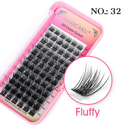 MASSCAKU DIY Cluster Eyelash Extension Segmented False Bundles Eyelashes 72Volume Natural Russian Faux Mink Makeup Lashes