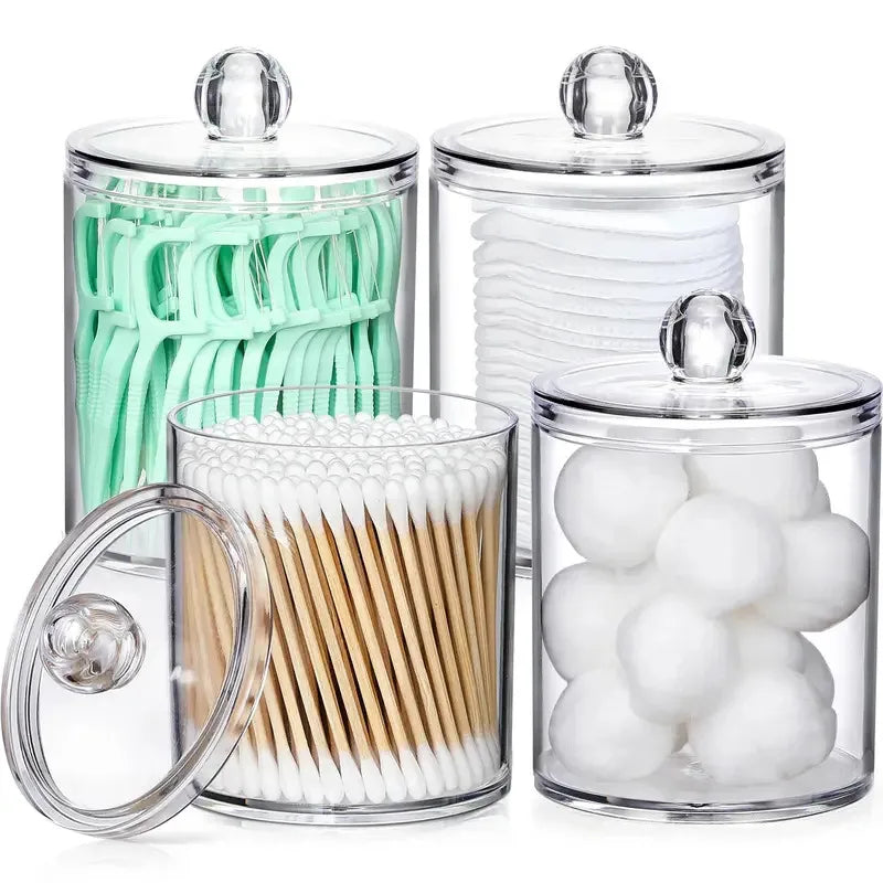 4Personalized Acrylic Storage Box Multifunctional Cotton Swabs Cotton Balls Dental Floss Picks Organizer Transparent Cosmetic St