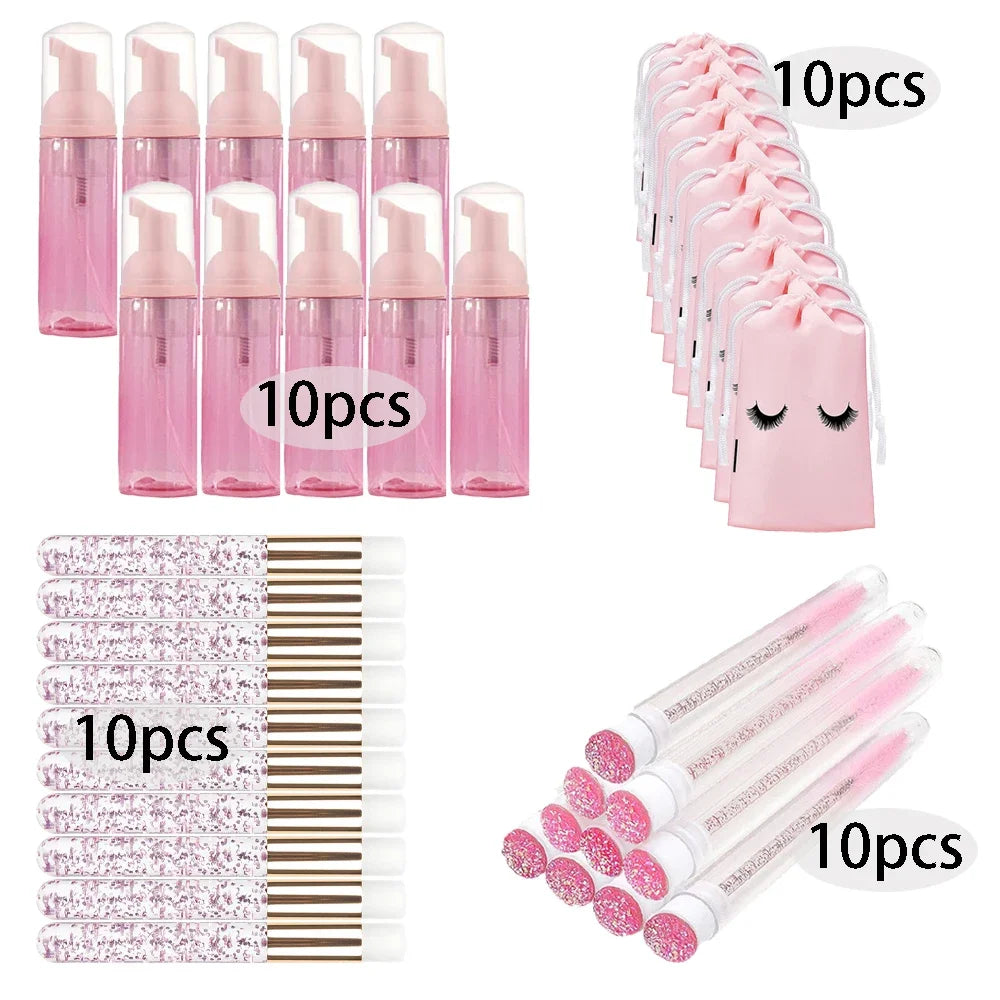 20/40PCS Suit 60ML Empty Pump Bottle Eyelash Shampoo Care Makeup Tool Travel Foam Dispenser Bottle Plastic Cleanser Soap Care