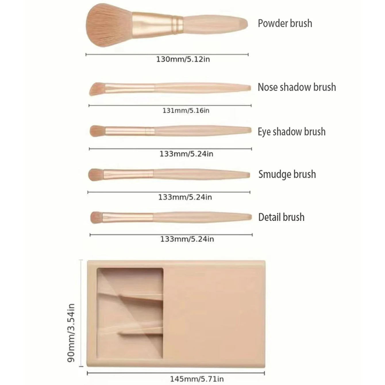 5pcs Cosmetic Brush Kit With Mirror And Case Foldable Box Storage Makeup Brush Set Portable Beauty Tool Rose Gold Letter Pattern