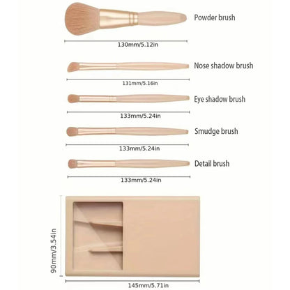 5pcs Cosmetic Brush Kit With Mirror And Case Foldable Box Storage Makeup Brush Set Portable Beauty Tool Rose Gold Letter Pattern