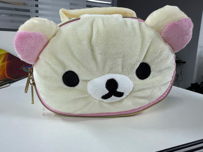 New Cute  Bear Girl Plush Elliptical Stereoscopic Makeup Bag Portable Storage Bag Cute Cartoon Easy Bear Bear Storage