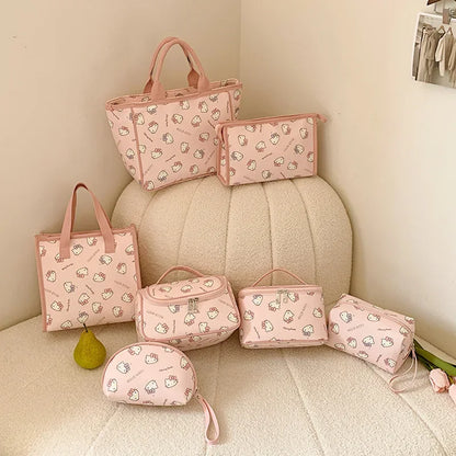 2025 New Hello Kitty Large Capacity Tote Bag Cute Print Design Portable Travel Organizer for Cosmetics Toiletries Makeup Storage