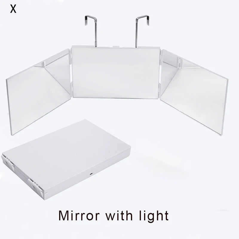Black Portable 360 Mirror with Height Adjustable Telescoping Hooks Ideal for Self Hair Cutting Makeup Essential Fordable