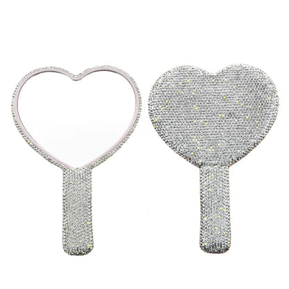 Cute Rhinestone Makeup Mirror Round Square Heart Shape Shiny Bling Cosmetic Hand Mirror Portable with Handle Handheld Mirror