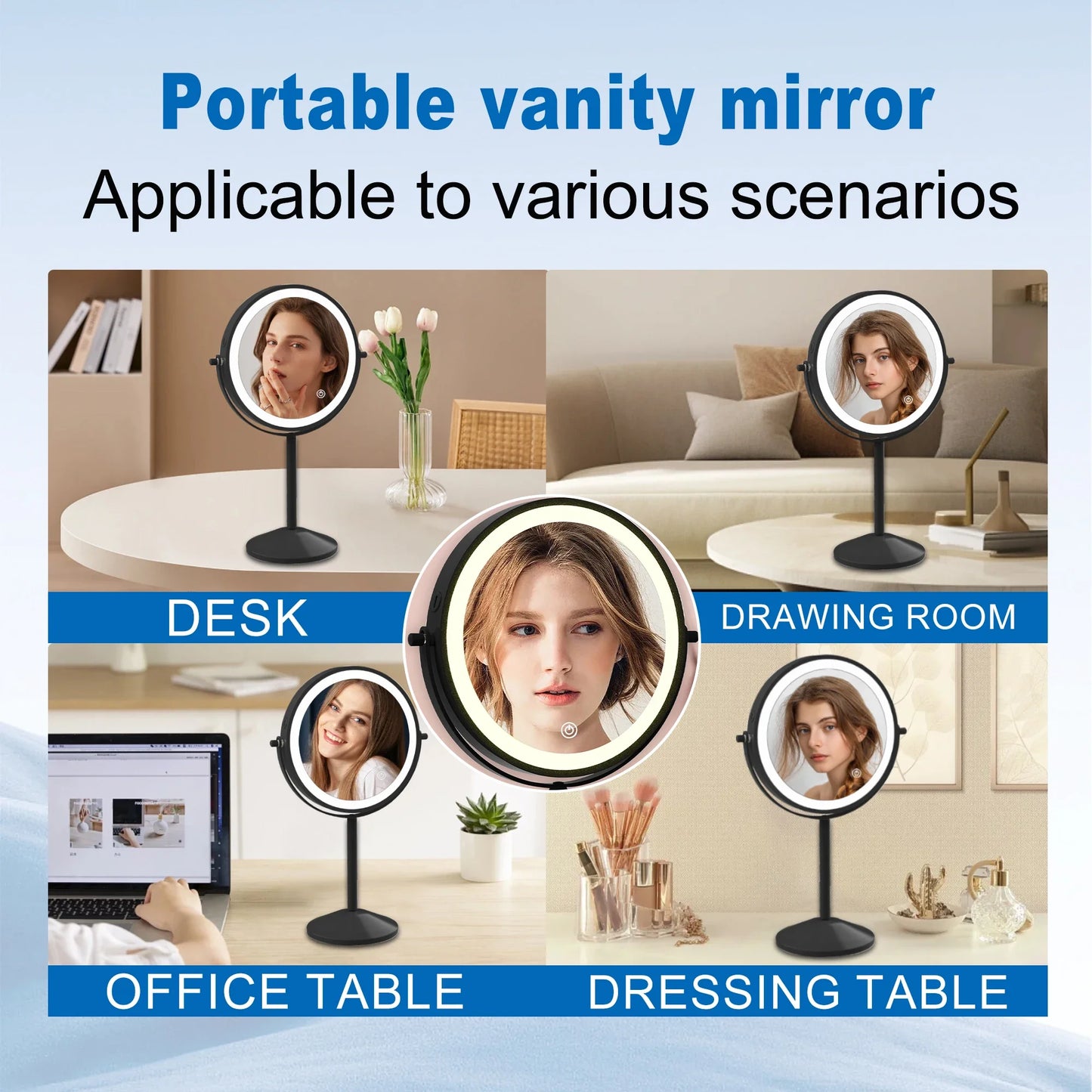 TUSHENGTU Charging Makeup Mirror With Light 10X Magnifying Double Mirrors For Makeup 360 Degrees Table Standing Cosmetic Mirror