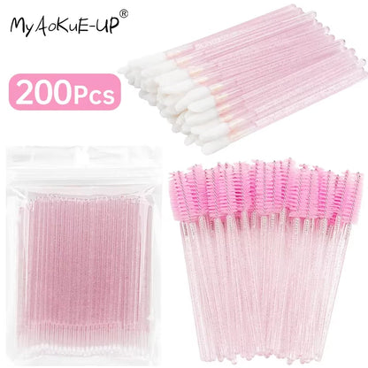 200 Pcs Disposable Crystal Makeup Brushes Tool Set Eyelash Lip Microbrush Mascara Wands Applicator Swab Eyelash Extension Tools