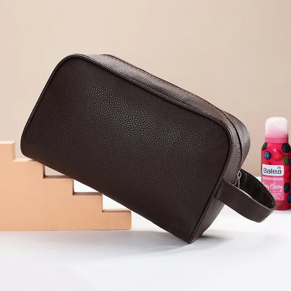 Men‘s fashion Makeup Travel Cosmetic Bag Zipper Makeup Bags Cosmetics Organizer Purse PU Leather Toiletry Handbag Neceser