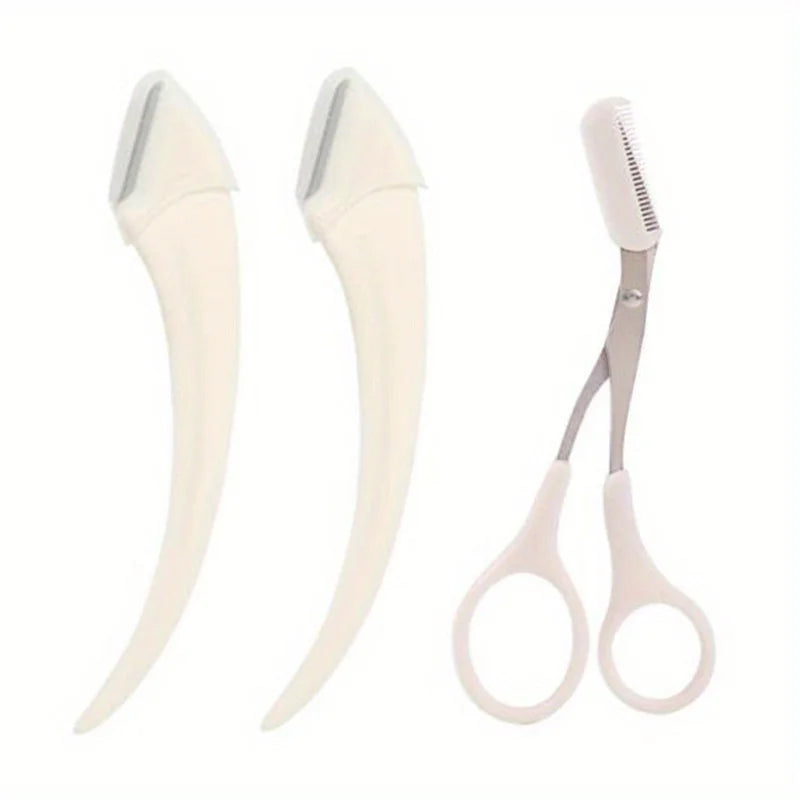 3-Piece Eyebrow Trimmer Set, Precision Trimming Scissors, Curved Eyebrow Trimmer And Comb - For On-The-Go Eyebrow Grooming