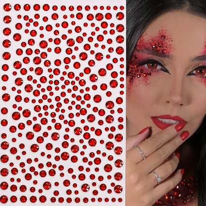 1Pcs 3D Emerald Green Face Jewels Tattoo Stickers Round Rhinestones Temporary Tattoos for Party Makeup DIY Body Diamond Decals &