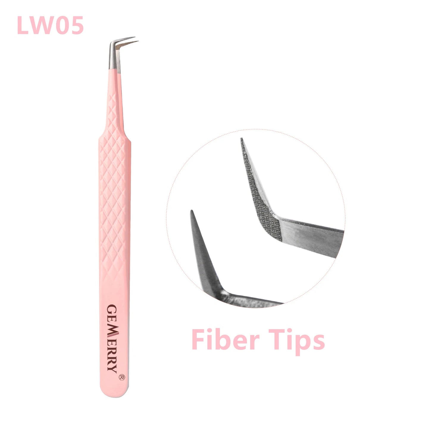 GEMERRY 1 PC Eyelash Tweezers With Fiber Tips Pink Professional Steel High Precision for Volume Fans Lashes Extensions Makeup