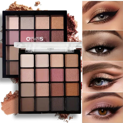 16-Color Eyeshadow Palette, Matte and Shimmering - Neutral Gray and Brown Earth Tones, Coffee and Chocolate-Style Shades, Creating a Versatile, Natural to Dramatic Makeup Look