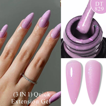 MEET ACROSS 7ml Quick Extension Gel Nail Polish Glitter Pink Gold Purple Milky White UV Gel Finger Prolong Varnish For Nails