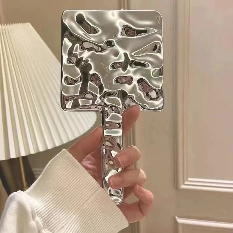 Electroplating Handle Makeup Mirror - Portable Square Hand Makeup Mirror, Handheld Beauty Mirror