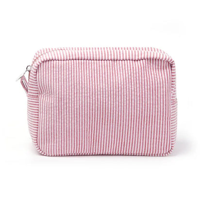 Personalized Seersucker Makeup Bag, Embroidered Name Seersucker Bag, Personalized Wash Bag, Wedding Bridesmaid Gift Makeup Bag