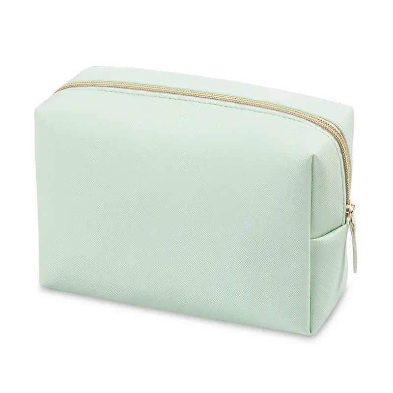 Women Cosmetic Bag Waterproof PU Leather Solid Color Makeup Pouch Travel Portable Wash Toiletry Storage Bag Organizer Purse 2023