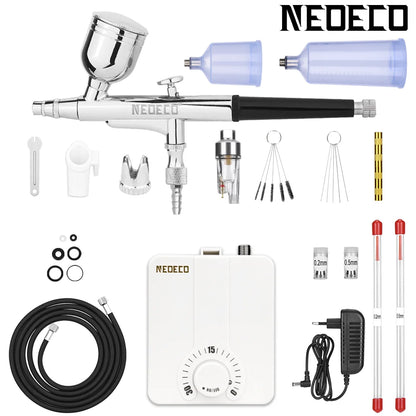 Dual-Action Airbrush Kit with 30PSI High-Pressure Auto Stop Stepless Control Compressor Kit for Painting Model Makeup Nail