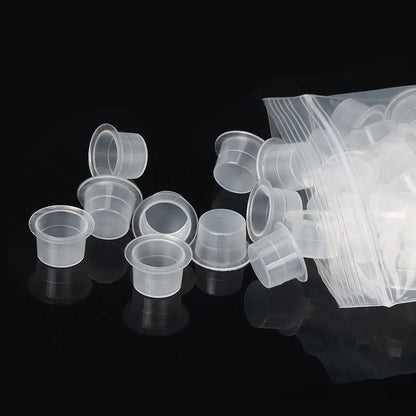 100PCS Tattoo Ink Cup S M L Disposable Microblading Steady Plastic White Permanent Makeup Ink Pigment Clear Holder Container Cap