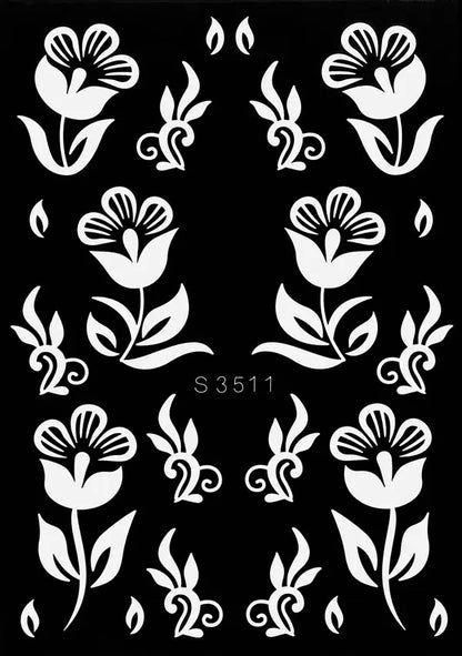 Reusable Henna Stencil for Hand Body Painting Flower Henna Tattoo Template for Women Wedding Festival Body Makeup Tattoo Tools