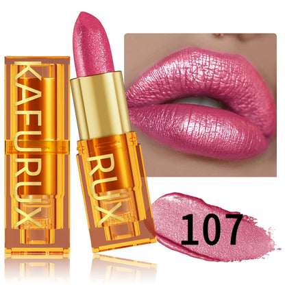16 colors Bold& Intense Glitter Shiny Metallic Lipstick Pearlescent Lip Tint, Long lasting Lip Makeup Gifts for Women Cosmetics