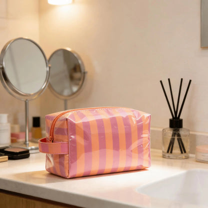 Striped Toiletry Bag Women's Travel Cosmetic Storage Bag Portable Casual Makeup Organizer for Business Trip