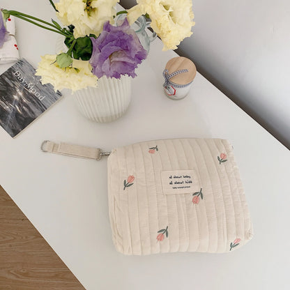 Ins Cotton Diaper Bag for Stroller Hanging Bag Baby Items Nappy Caddy Organizer Mommy Bag Zipper Cute Women Makeup Bag Kids
