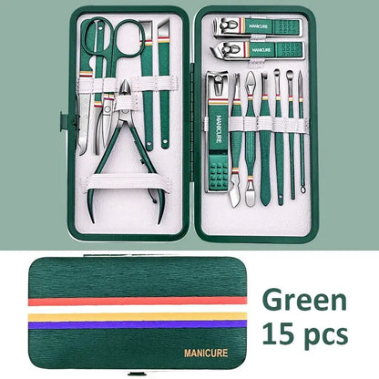 9-19pcs/set Nail Cutter Set Stainless Steel Nail Clippers Set With Folding Bag Manicure Kits Scissors Makeup Beauty Tool