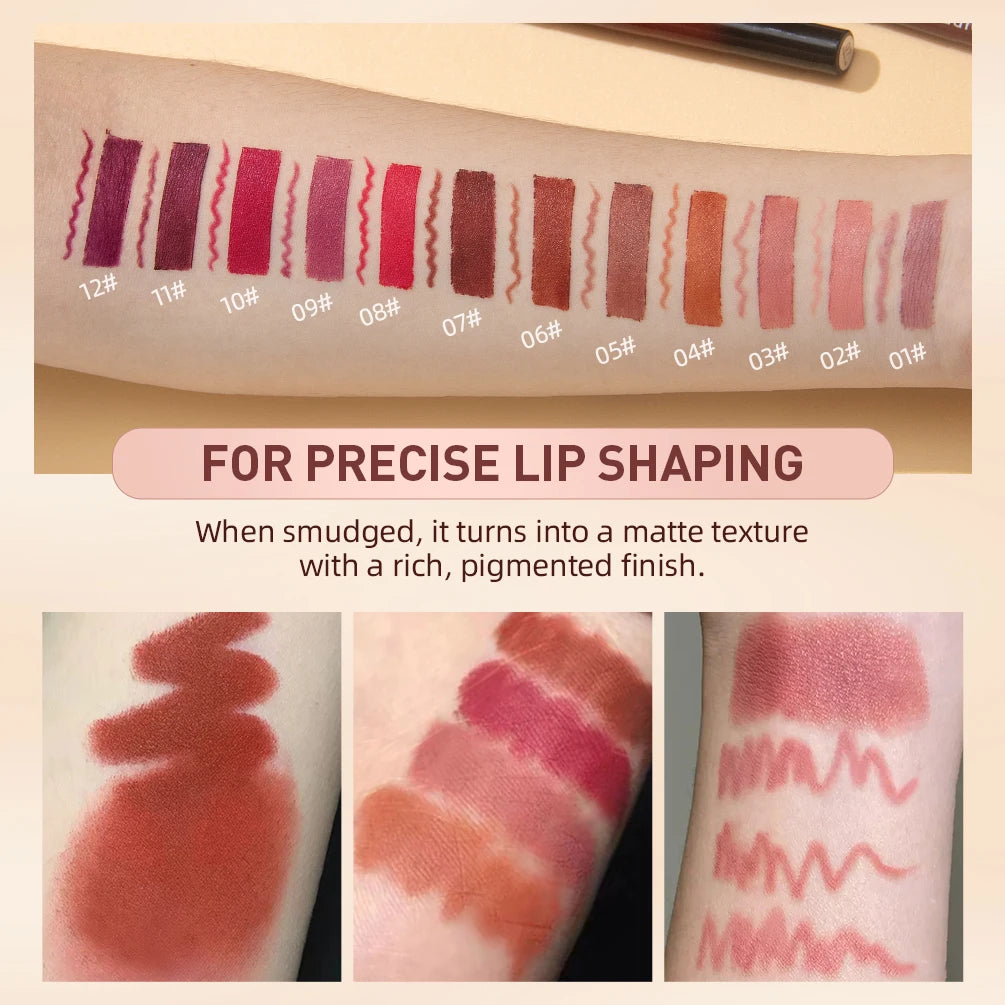 QIBEST Matte Nude Lipstick Pen Long Lasting Lipliner Lip Pencil Waterproof Lip Liner Contour Sexy Red Lip Makeup Set For Women