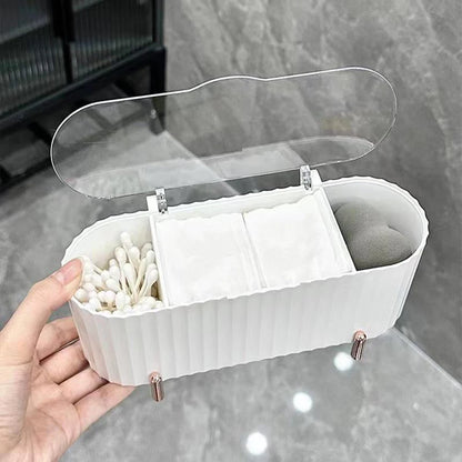 3 Grids Makeup Sponge Puff Storage Box Swab Clear Desktop Organizer Beauty Egg Bathroom Shelf Cleaning Rod Beauty Tool Container