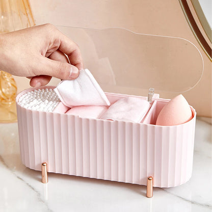 3 Grids Makeup Sponge Puff Storage Box Swab Clear Desktop Organizer Beauty Egg Bathroom Shelf Cleaning Rod Beauty Tool Container