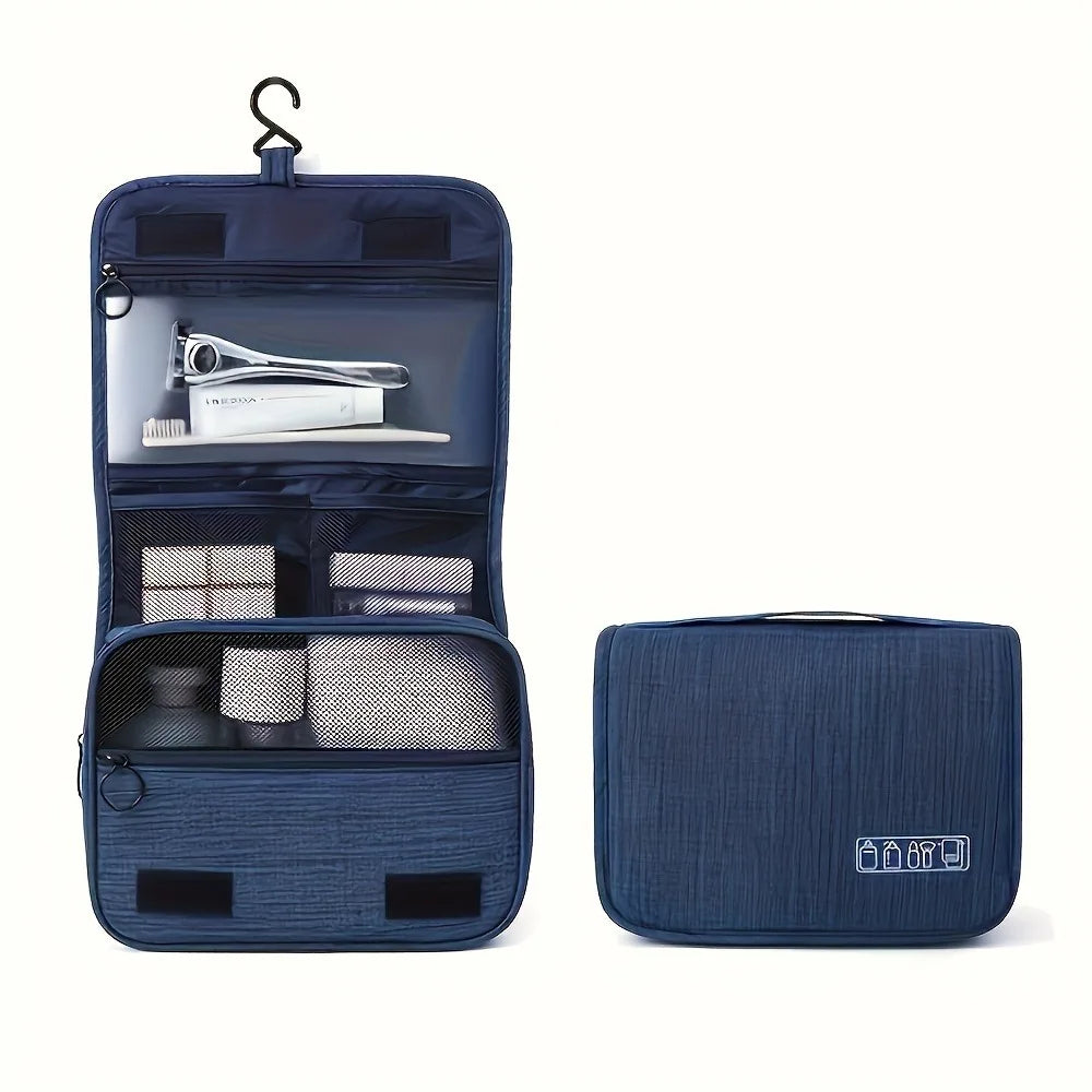 Zippered Cosmetic Organizer Bag - Oxford Fabric Travel Toiletry Pouch for Makeup Brushes Lipsticks, Men Women Hand Washable