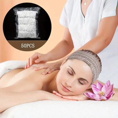 50 PCS Disposable Spa Headbands Soft Non-woven Facial Hair Band Elastic Facial Head Wraps Cloth Stretch Skin Care Makeup Sauna
