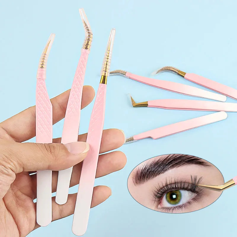 1pcs Eyelash Extension Tweezers Eyebow Clip Pink Stainless Steel Lash Lifting Tweezers Beauty Supplies Diy Makeup Tool