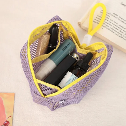 Stylish Mini Grid Capacity Square Mesh Storage Pouch, Cosmetic Key Coin Purse Mini Zipper Bags, Women Stationery Case Cute Gifts