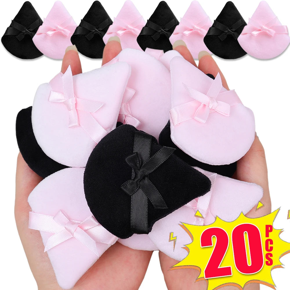 20pcs Makeup Puffs Short Fluff Bow Triangle Powder Puff Lightweight Crystal Velvet Face Eye Contouring Shadow Seal Cosmetic Puff