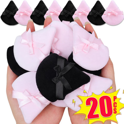 20pcs Makeup Puffs Short Fluff Bow Triangle Powder Puff Lightweight Crystal Velvet Face Eye Contouring Shadow Seal Cosmetic Puff