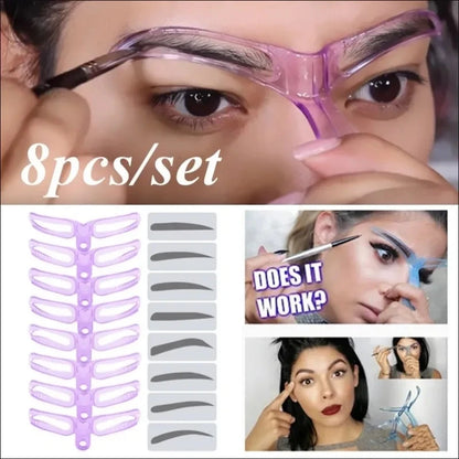 8 in1 Eyebrow Shaping Template Reusable Eyebrows Shaper Stencils Kit Grooming Card Definition Brow Makeup Tools Accessories