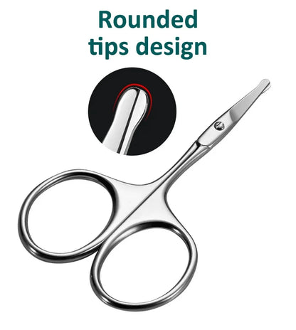 Facial Hair Scissors Rounded Professional Stainless Steel Mustache Nose Hair Beard Eyebrows Eyelashes Trimming Clippers