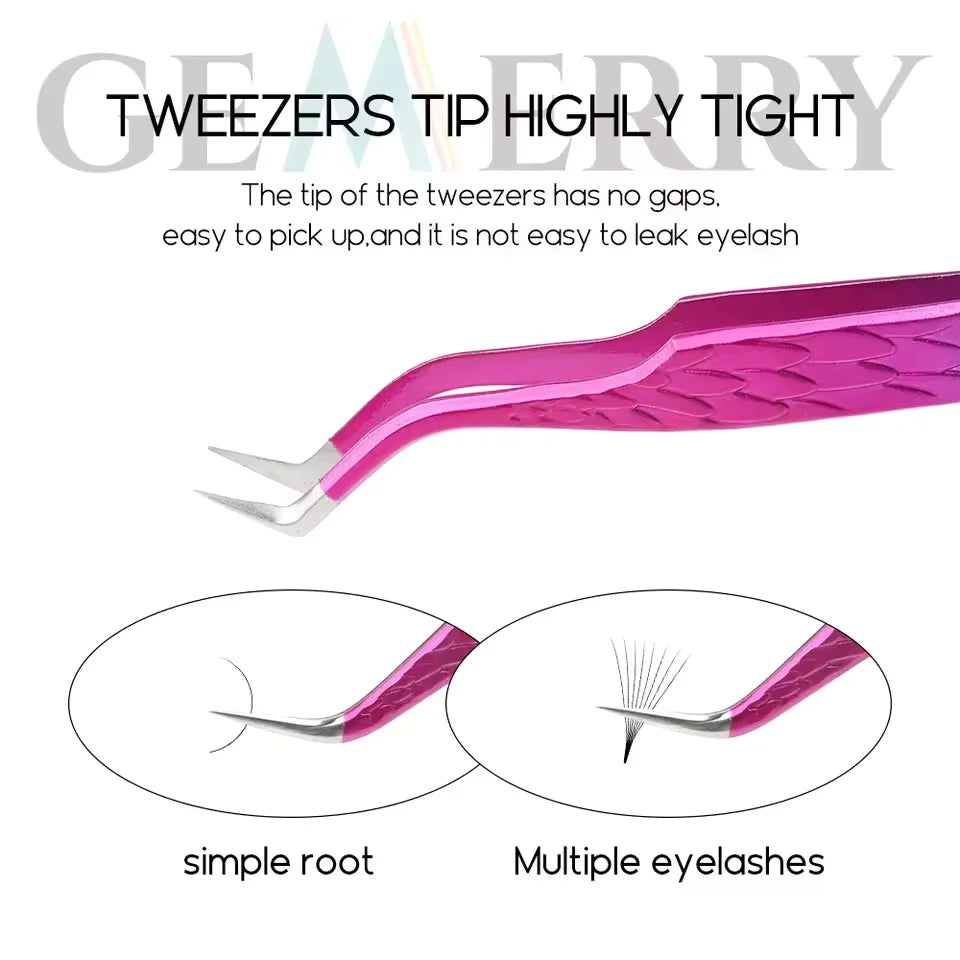 GEMERRY 1 Pcs Pink Gradient Angel Eyelash Tweezers Fiber Tips High Precision Professional Stainless Steel Tool