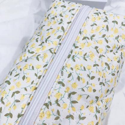 1PC Flower Printed Puffy Quilted Zipper Makeup Bag Storage Organizer Toiletry Handbag Cosmetic Pouch Large Travel Cosmetic Bag